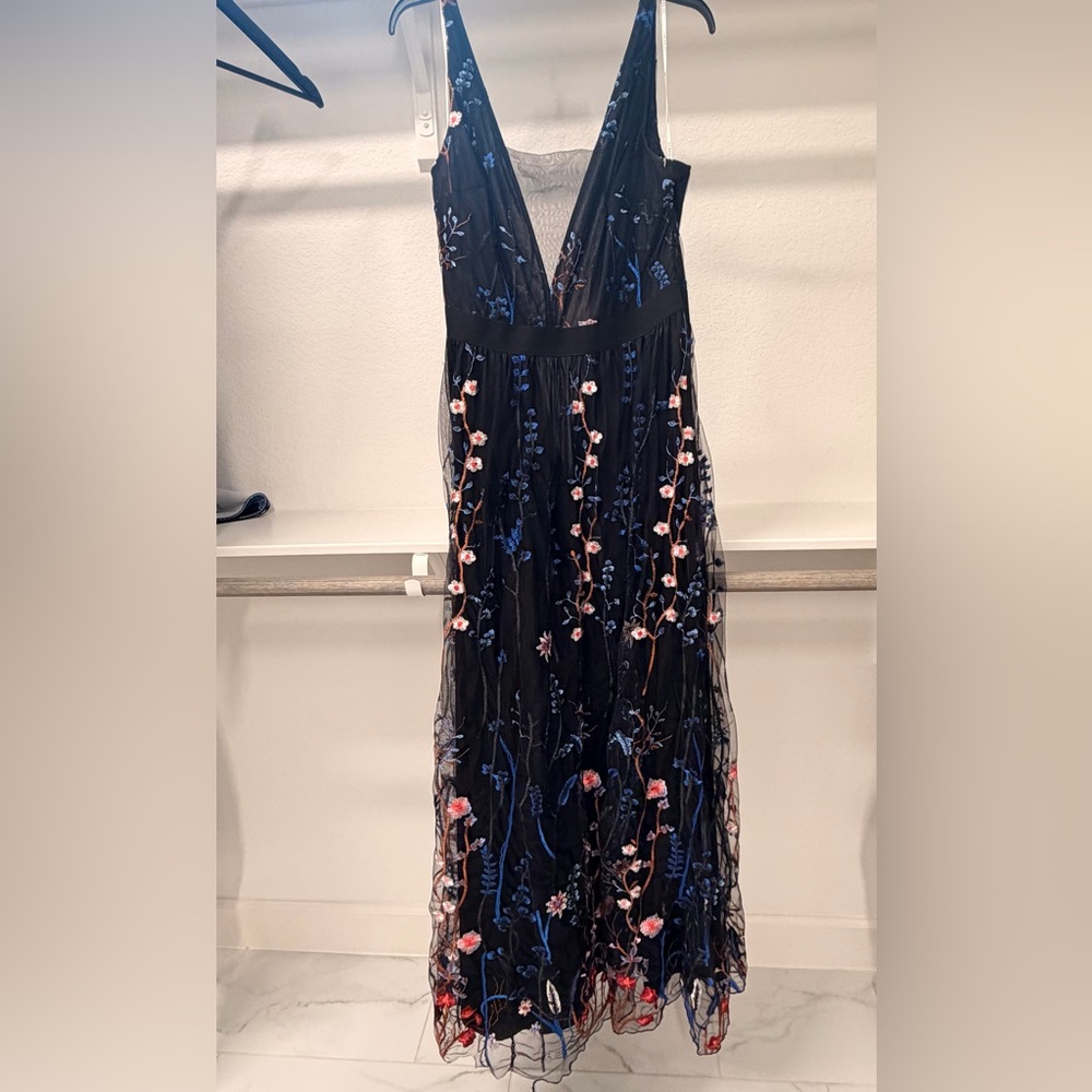 Elegant Black Floral Embroidered Dress